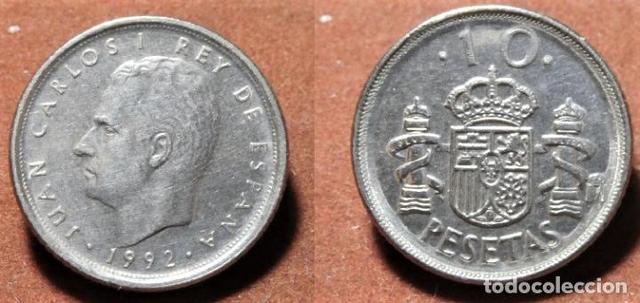 Monedas con errores: Error de acu&ntilde;aci&oacute;n moneda de 10 Pesetas 1992 10 pegado al listel - Foto 1