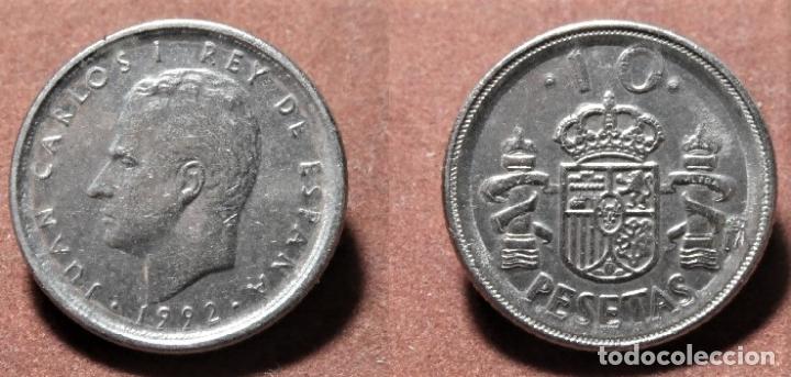 Monedas con errores: Error de acu&ntilde;aci&oacute;n moneda de 10 Pesetas 1992 10 pegado al listel - Foto 1