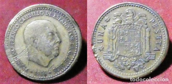 Monedas con errores: Error de acu&ntilde;aci&oacute;n moneda de 1 Peseta 1966*67 Canto irregular - Foto 1