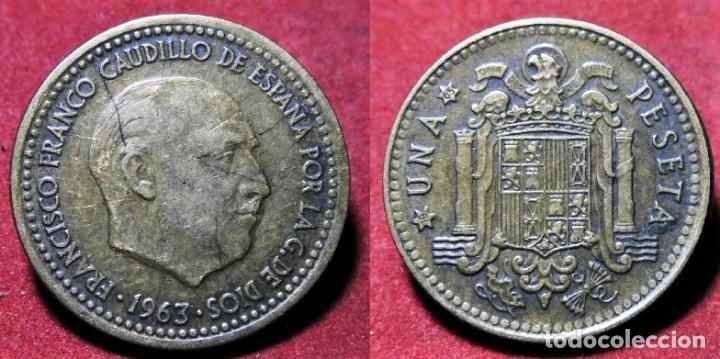 Monedas con errores: Error de acu&ntilde;aci&oacute;n moneda de 1 Peseta 1963*65 Canto Corona - Foto 1