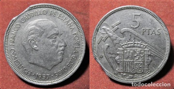 Monedas con errores: Error de acu&ntilde;aci&oacute;n 5 Pesetas 1957*75 Acu&ntilde;aci&oacute;n Segmentada - Foto 1