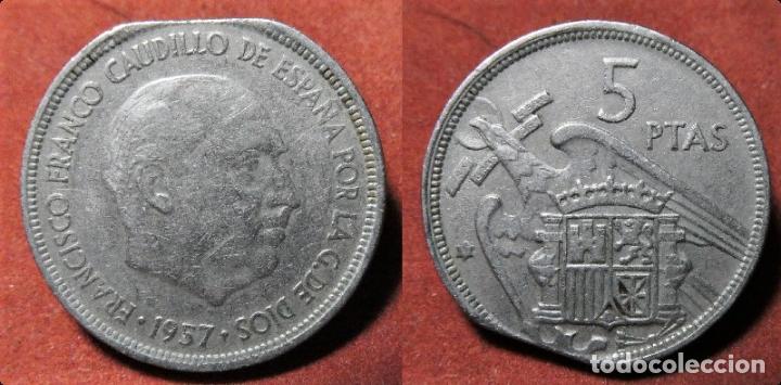 Monedas con errores: Error de acu&ntilde;aci&oacute;n 5 Pesetas 1957* Final de Riel - Foto 1