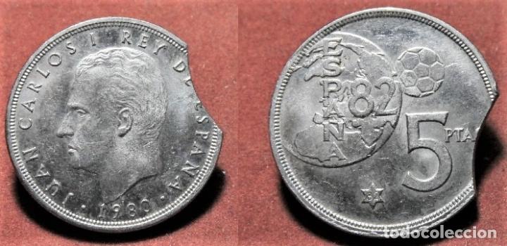 Monedas con errores: Error de acu&ntilde;aci&oacute;n moneda de 5 Pesetas 1980*82 Segmentada SC - Foto 1