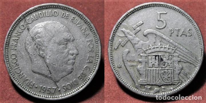 Monedas con errores: Error de acu&ntilde;aci&oacute;n moneda de 5 Pesetas 1957*57 Gran Hoja - Foto 1