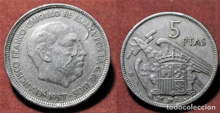 Monedas con errores: Error de acu&ntilde;aci&oacute;n moneda de 5 Pesetas 1957*62 Gran Hoja - Foto 1