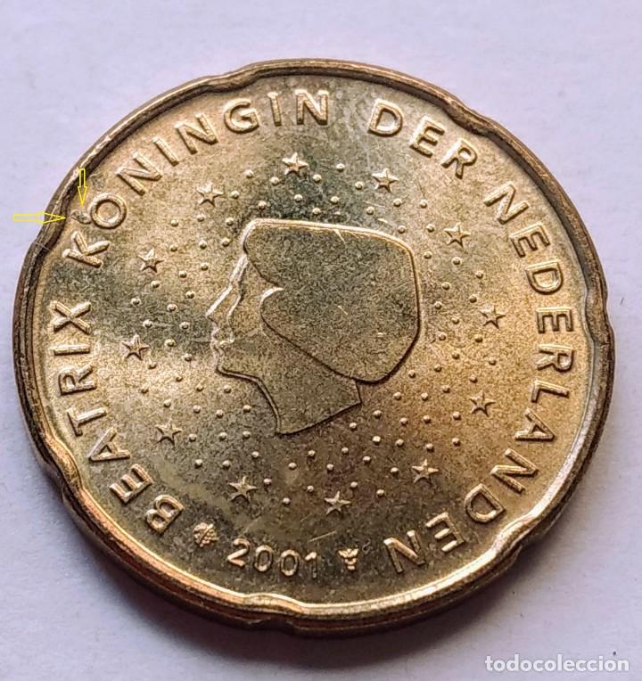 Monedas con errores: HOLANDA 2001 MONEDA DE 20 CENTIMOS DE EURO CON ERROR DE EXCESO DE METAL - Foto 1