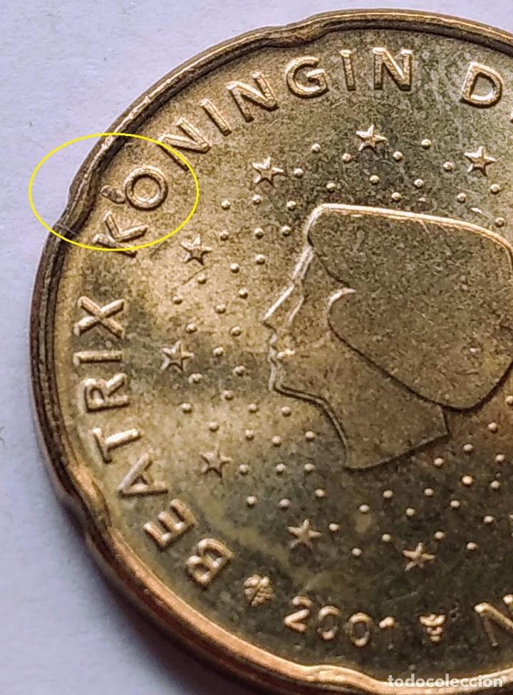 Monedas con errores: HOLANDA 2001 MONEDA DE 20 CENTIMOS DE EURO CON ERROR DE EXCESO DE METAL - Foto 2