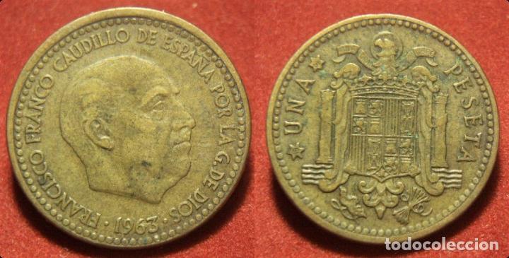 Monedas con errores: Error de acu&ntilde;aci&oacute;n moneda de 1 Peseta 1963* 66 Repintada - Foto 1