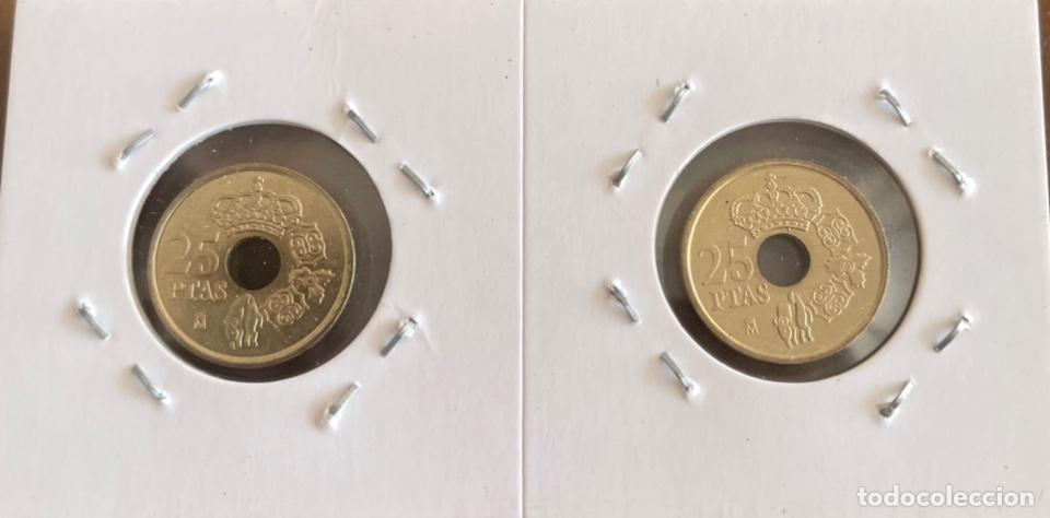 Monedas con errores: * ERROR INEDITO * 25 Ptas A&Ntilde;O 2000 DOS MONEDAS DIFERENTES SIN CIRCULAR Y CON PLENO BRILLO ORIGINAL - Foto 2