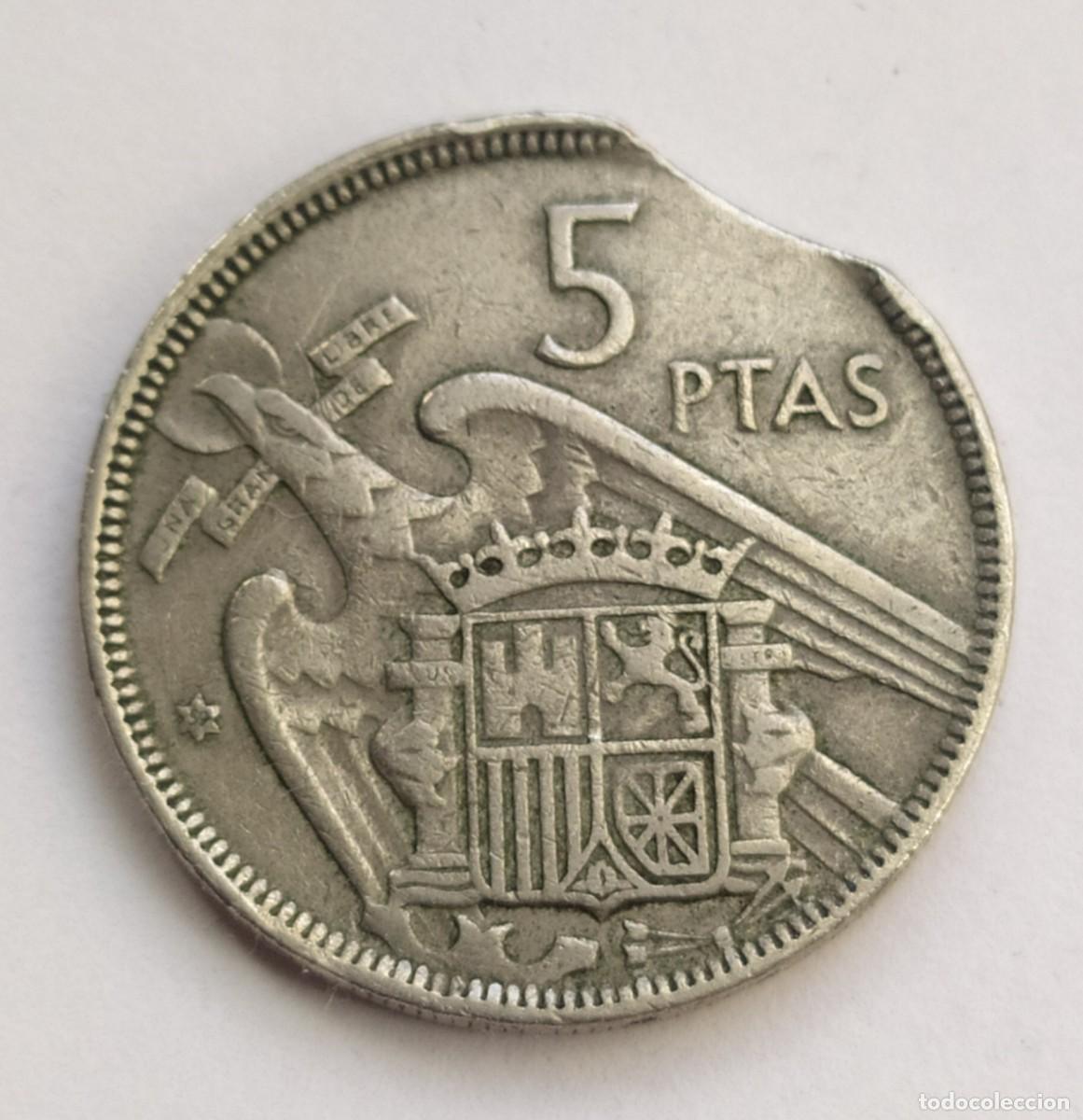 Monedas con errores: ## error- 5 Pesetas 1957 - 59 cospel segmentado ## - Foto 2