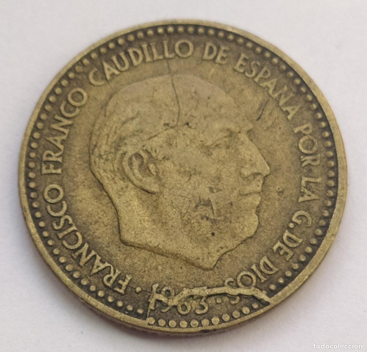 Monedas con errores: ## error- 1 Peseta 1963 - 63 cu&ntilde;o predescantillado ## - Foto 1