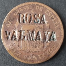 Monedas con errores: MONEDA ESPAÑA DE 10 CENTIMOS DEL 1878 MANIPULADA CON EL NOMBRE ROSA VALMAYA, TROQUELADO, KM-675,