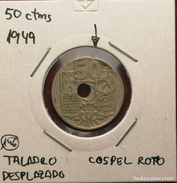 Monedas con errores: 50 centimos 1949 * 52 Taladro desplazado Cu&ntilde;o roto - Foto 1