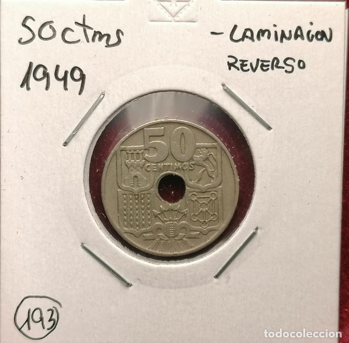 Monedas con errores: 50 centimos 1949 * Acu&ntilde;ada sobre laminacion - Anepigrafa - Foto 1
