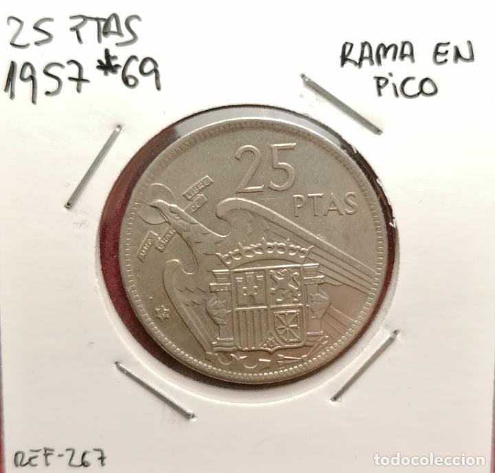 Monedas con errores: 25 pesetas 1957 * 69 Rama en pico - Foto 1