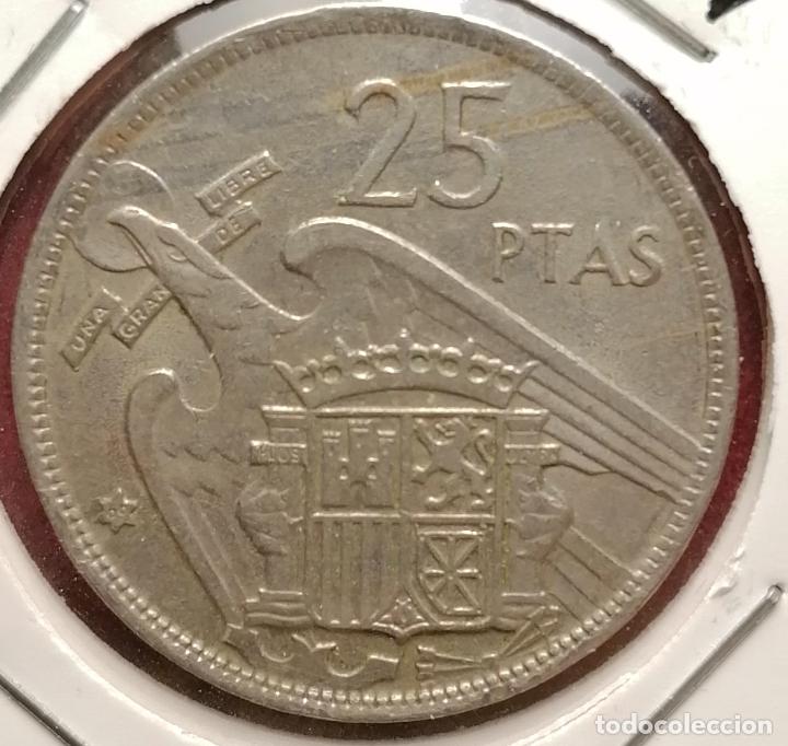 Monedas con errores: 25 pesetas 1957 * 69 Empaste Laminacion Hoja - Foto 2