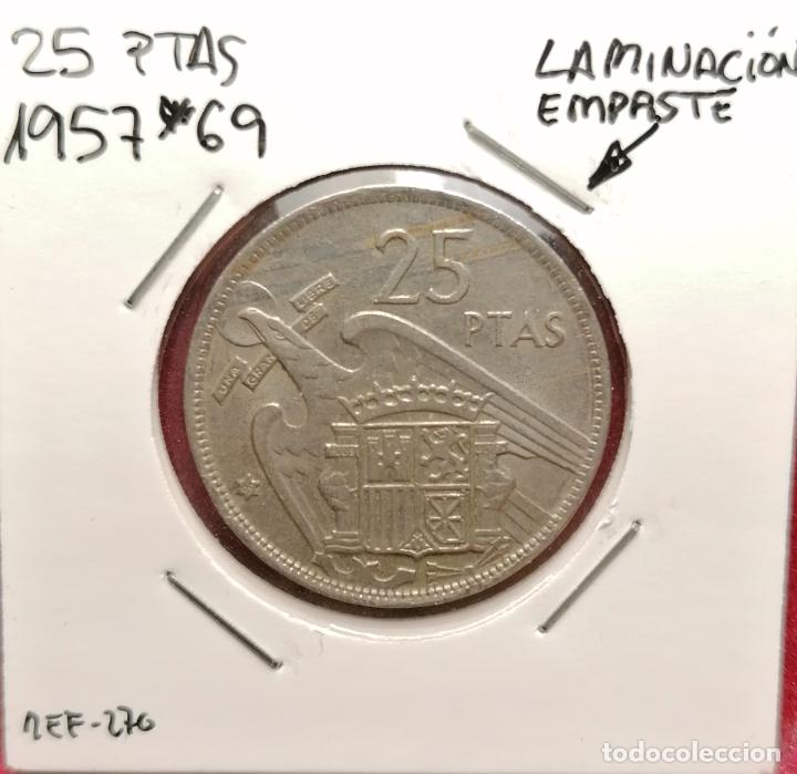 Monedas con errores: 25 pesetas 1957 * 69 Empaste Laminacion Hoja - Foto 1