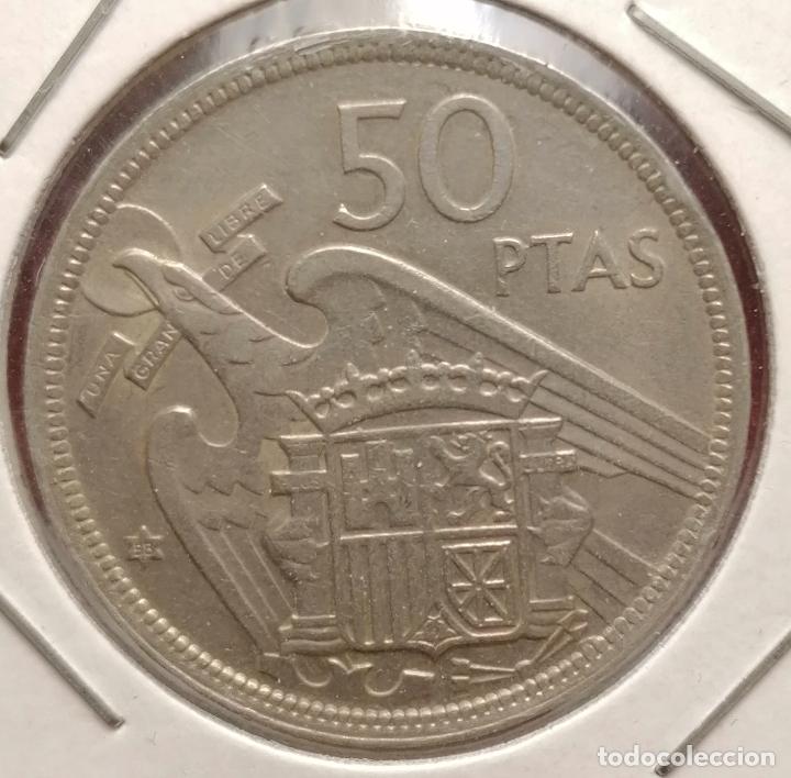 Monedas con errores: 50 pesetas 1957 * 58 Repintada - canto doble - Foto 2