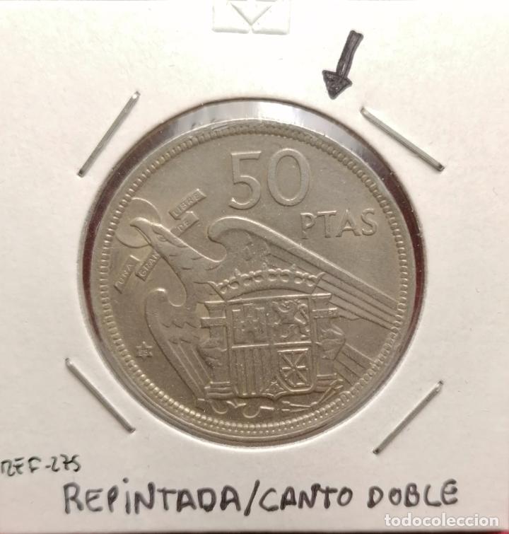 Monedas con errores: 50 pesetas 1957 * 58 Repintada - canto doble - Foto 1