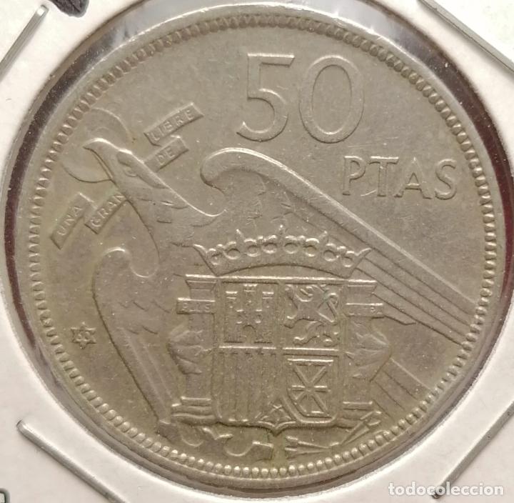 Monedas con errores: 50 pesetas 1957 * 60 Repintada - canto doble - Foto 2