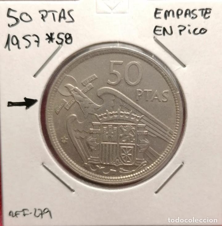 Monedas con errores: 50 pesetas 1957 * 58 Empaste en pico - Foto 1