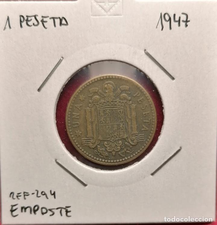 Monedas con errores: 1 peseta 1947 * Empaste - Foto 1