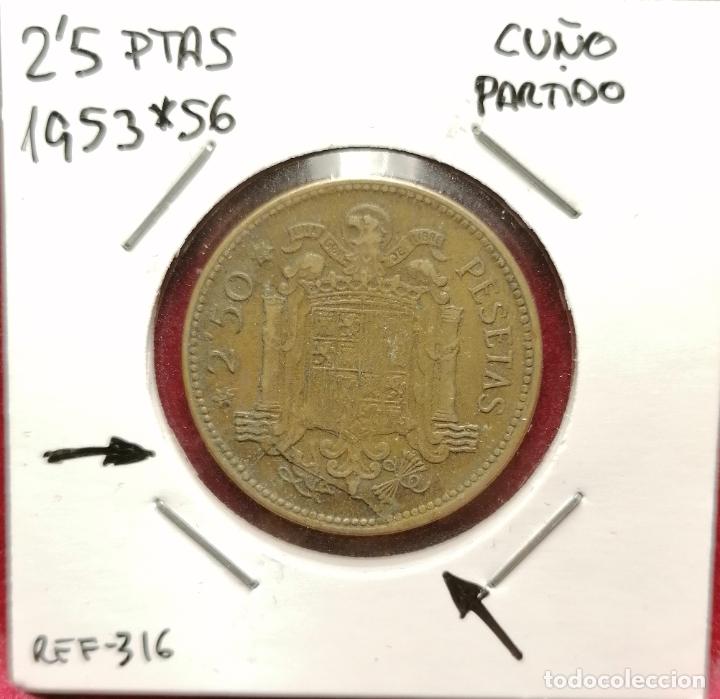 Monedas con errores: 2.5 pesetas 1953 * 56 cu&ntilde;o roto - Foto 1