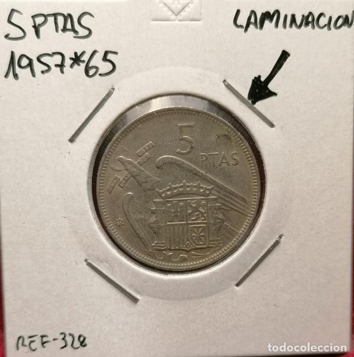 Monedas con errores: 5 pesetas 1957 * 65 laminacion hoja - Foto 1