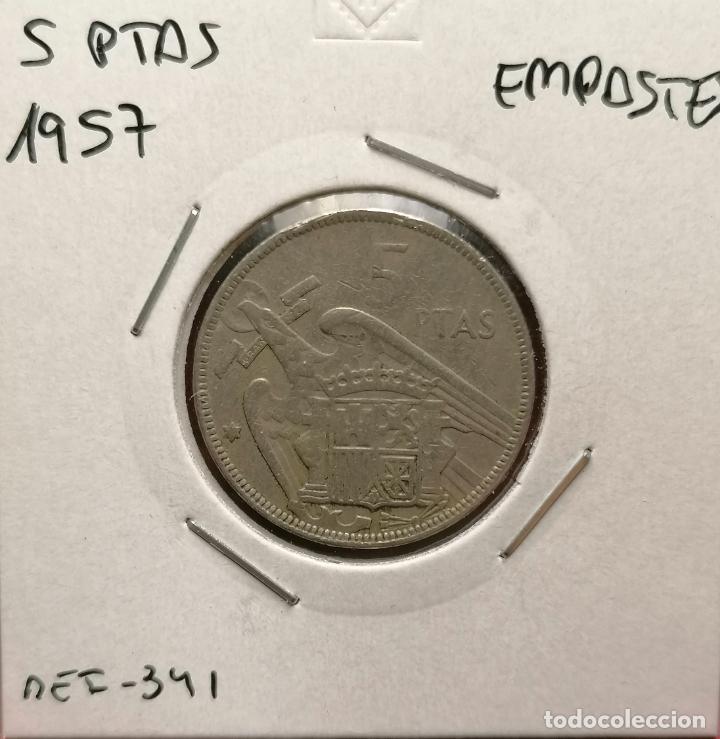 Monedas con errores: 5 pesetas 1957 * cu&ntilde;o roto varias veces - Foto 1