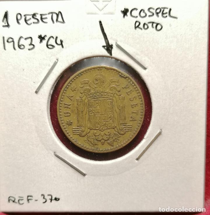 Monedas con errores: 1 peseta 1963 * 64 cospel partido - Foto 1