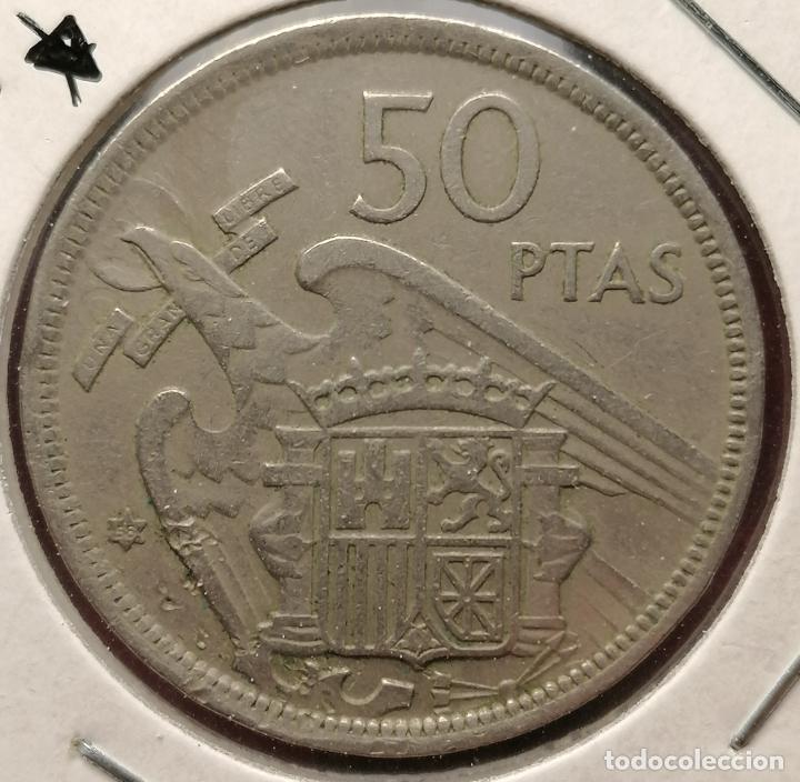 Monedas con errores: 50 pesetas 1957 * 58 repintada - Foto 2