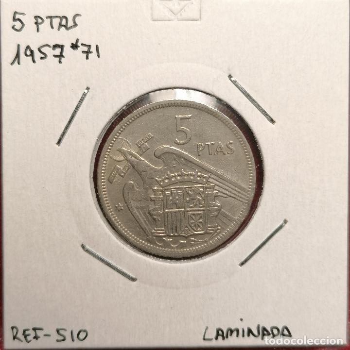 Monedas con errores: 5 pesetas 1957 * 71 laminada hoja - Foto 1