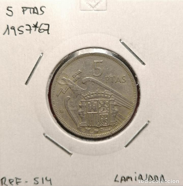 Monedas con errores: 5 pesetas 1957 * 67 laminada - Foto 1