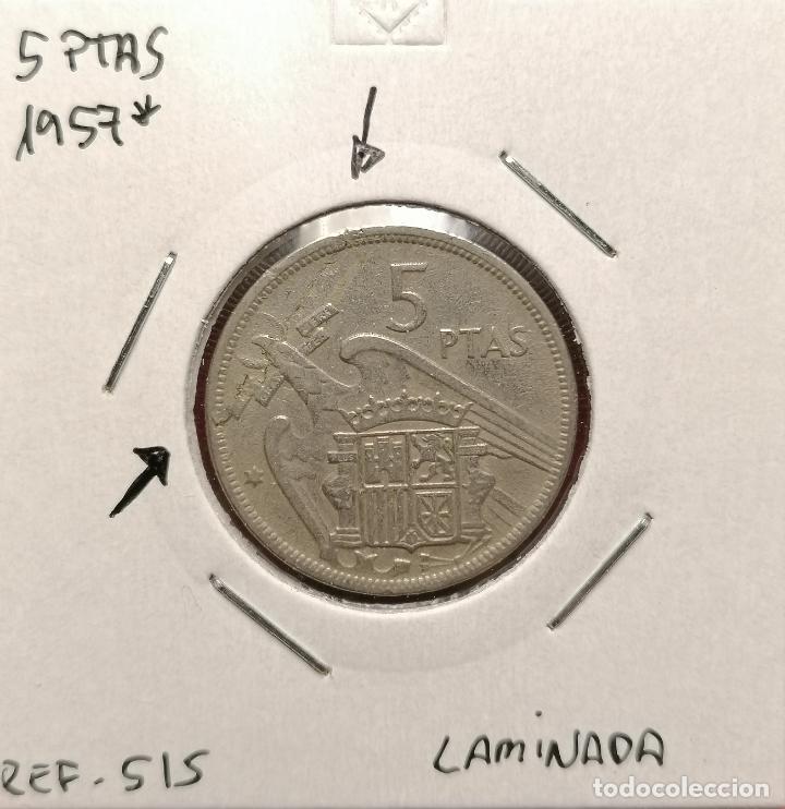 Monedas con errores: 5 pesetas 1957 * laminada - Foto 1