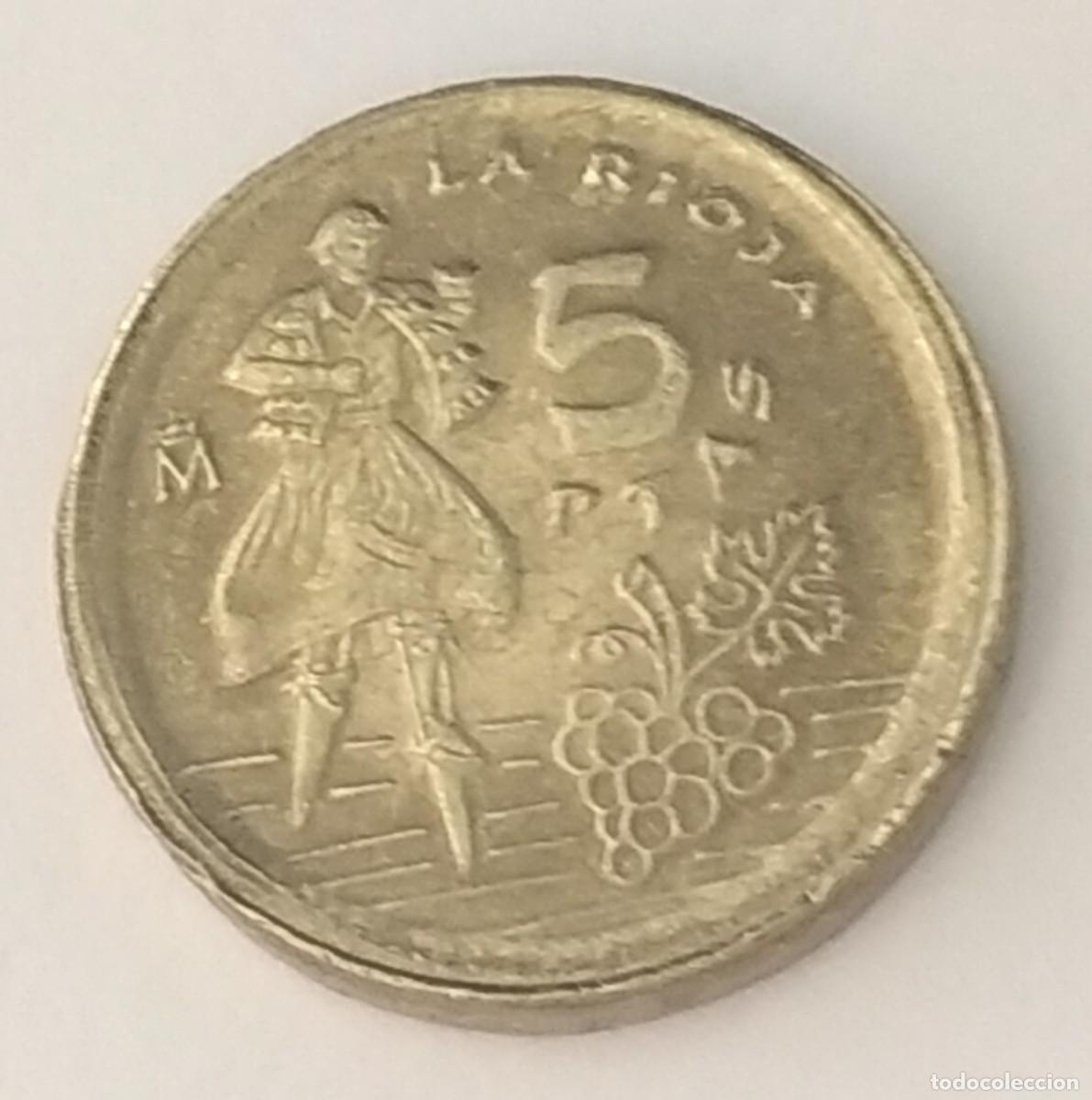 Monedas con errores: ## error- 5 Pesetas 1996 acu&ntilde;aci&oacute;n desplazada## - Foto 2
