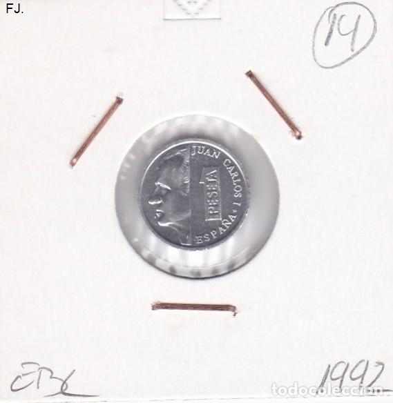 Monedas con errores: Moneda 1 Peseta 1992. Error, Cu&ntilde;o Hundido 1992. Rev Ebc. - Foto 1