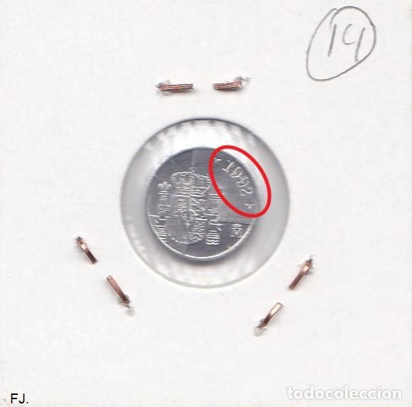 Monedas con errores: Moneda 1 Peseta 1992. Error, Cu&ntilde;o Hundido 1992. Rev Ebc. - Foto 2