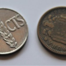 Monedas con errores: MONEDAS DE 50 CÉNTIMOS 1966 E 68 Y 1 PESETA 1953 GIRADAS. Lote 396514824