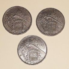 Monedas con errores: ERROR 3 MONEDAS 25 PESETAS 1957 CON GRIETAS EN REVERSO. Lote 399544084