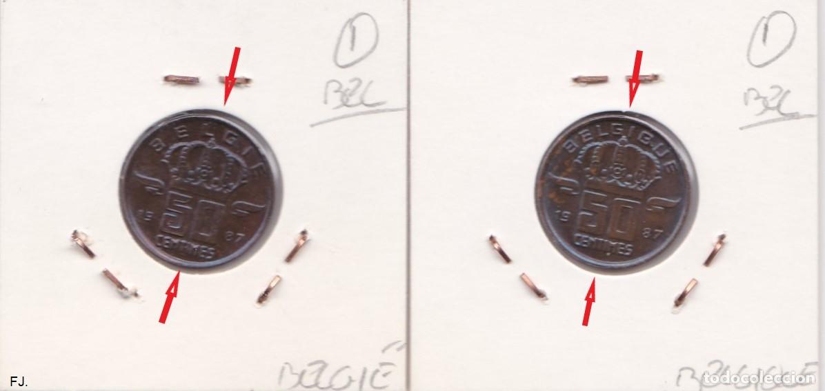 Monedas con errores: 2 Monedas 50 Cts 1987 B&eacute;lgica. Error, Descentradas. Mbc. - Foto 2