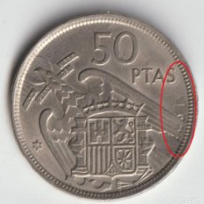 Monedas con errores: ERROR ACUÑACIÓN LETRAS EN REVERSO MONEDA 50 PESETAS 1957 *58. Lote 400896889