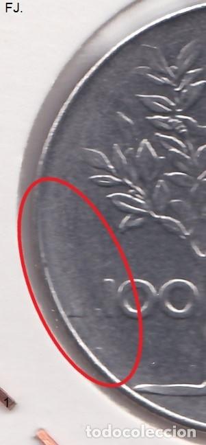 Monedas con errores: Moneda 100 Liras 1977 Italia. Error Cu&ntilde;o Marcado Anv y Rev-Mbc. - Foto 4
