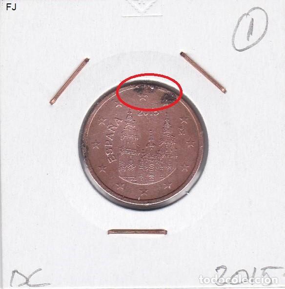 Monedas con errores: Moneda 5 Cts 2015 Espa&ntilde;a. Error Exceso Metal Anv y Rev Bc. - Foto 1