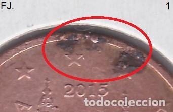 Monedas con errores: Moneda 5 Cts 2015 Espa&ntilde;a. Error Exceso Metal Anv y Rev Bc. - Foto 2