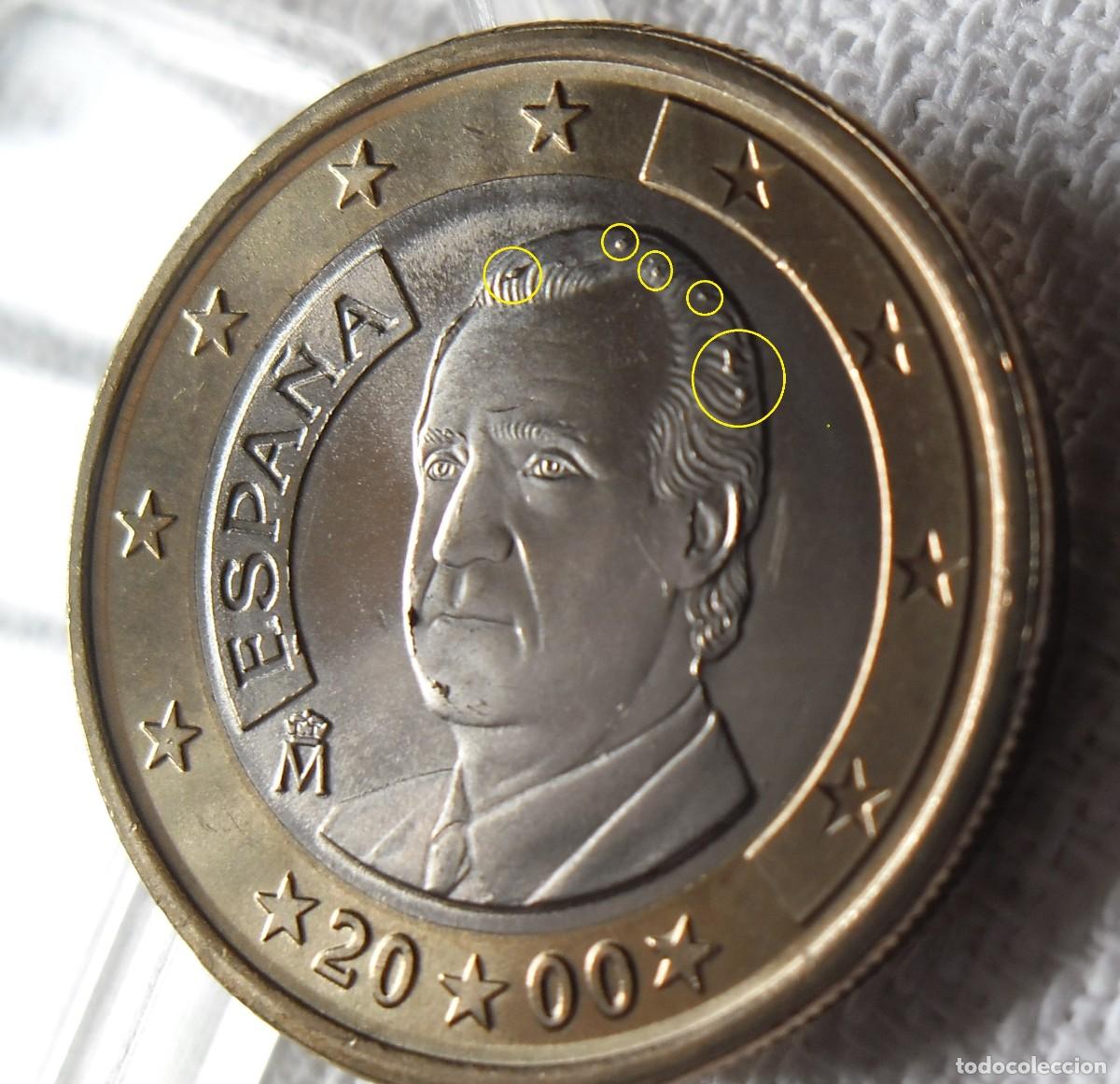 Monedas con errores: MONEDA 1 EURO ESPA&Ntilde;A 2000 CON ERROR VARIOS EXCESO DE METAL E5 - Foto 1