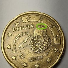 Monedas con errores: MONEDA 20 CENTÍMOS EURO ESPAÑA 2002 CIRCULADA - ERROR EXCESO METAL -