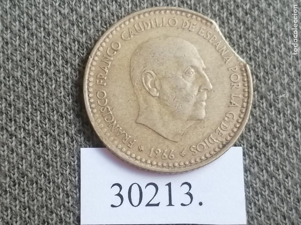 Monedas con errores: Espa&ntilde;a 1 peseta 1966 variante, error, final riel, Franco - Foto 1