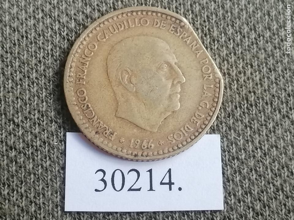 Monedas con errores: Espa&ntilde;a 1 peseta 1966 variante, error, final riel, Franco - Foto 1