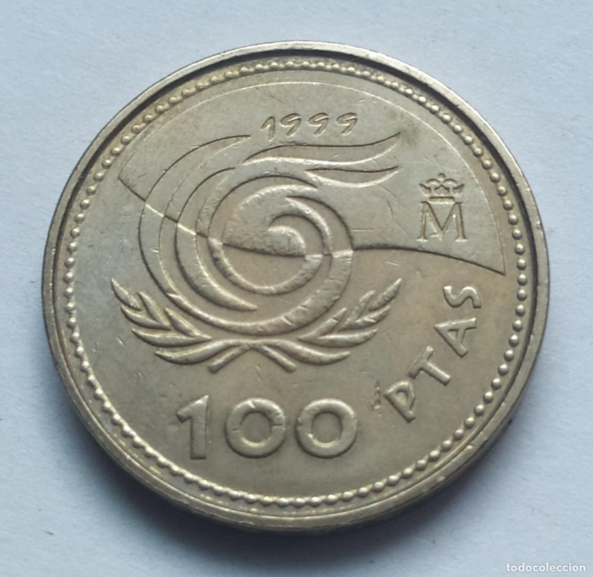 Monedas con errores: ## ERROR # 100 Pesetas 1999 Perlas unidas ## - Foto 2