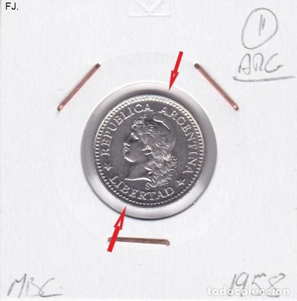 Monedas con errores: Moneda 10 Cents 1958 Argentina. Error, Descentrada. Mbc. - Foto 1